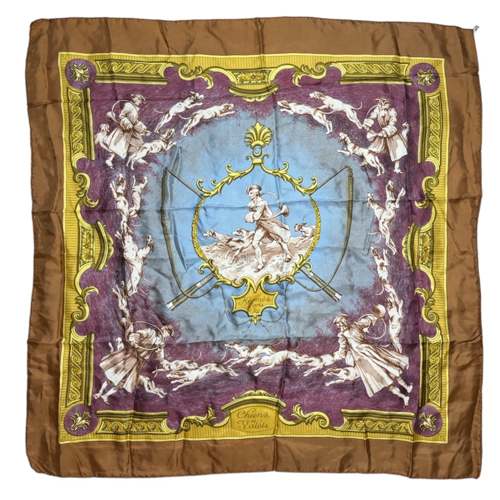 HERMES PARIS Chiens et Valets by Charles J. Hallo Silk Scarf France 1963